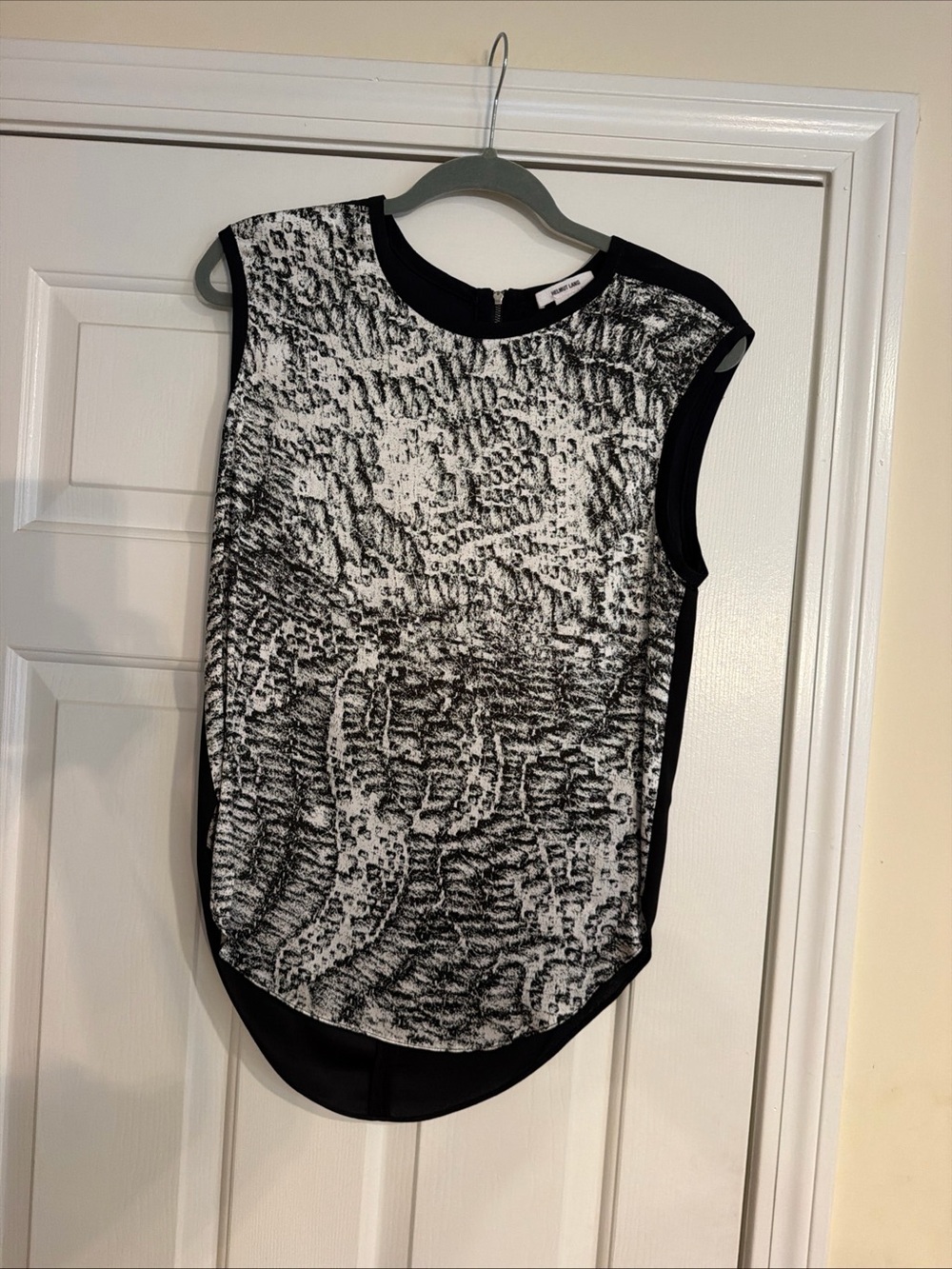Helmut Lang Black and White Textured Print Tank